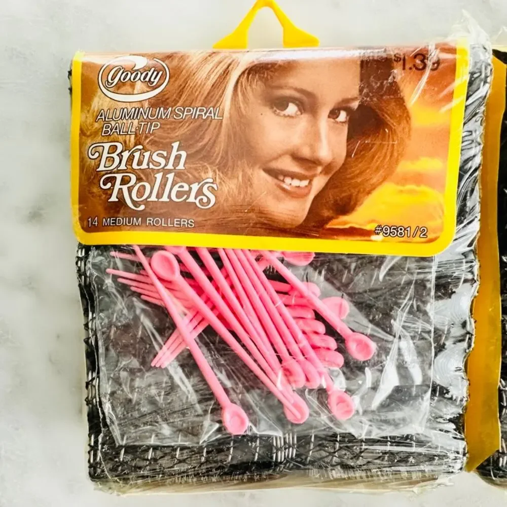 Goody VINTAGE Aluminum Spiral Ball Tip Brush Rollers w/Pink Pins NEW 2pks 28pc
